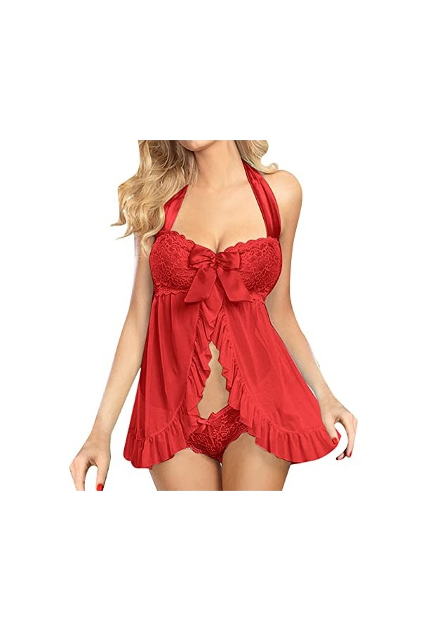 Lingerie Sexy à Suspendre au Cou pour Femme - Pyjama Sexy Multicolore - Transparent - Grande Coupe Basse - Vêtements pour Fem