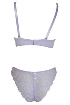 Kissa Ensemble Lingerie Soutien Gorge Bonnets B et Culotte en Dentelle Violet 80B 