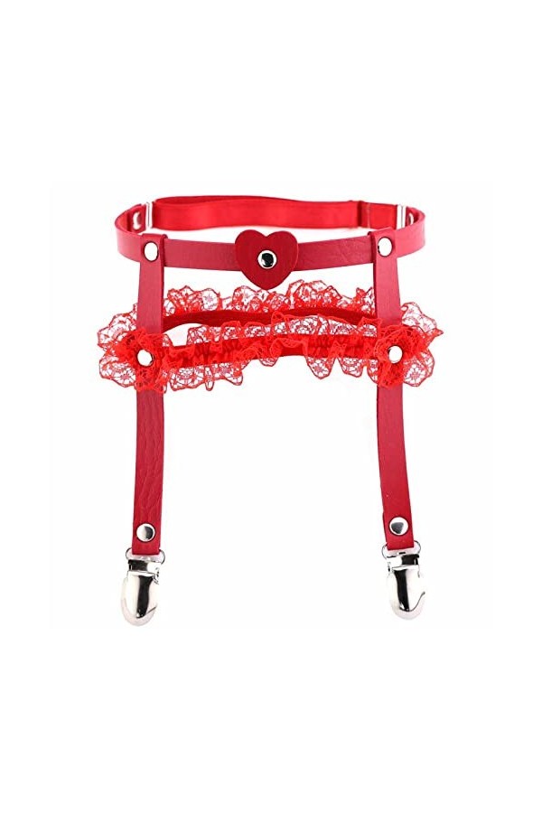 Jarretière Punk Sexy en dentelle et cuir, cœur de pêche, amour, porte-jarretelles en forme de cœur, anneau de jambe de mariée