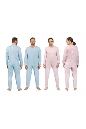 Leo Corsetteria Pyjama TUTON Ensemble sanitaire pour personnes âgées à manches longues en coton Zip sur le dos, rose, X-Large