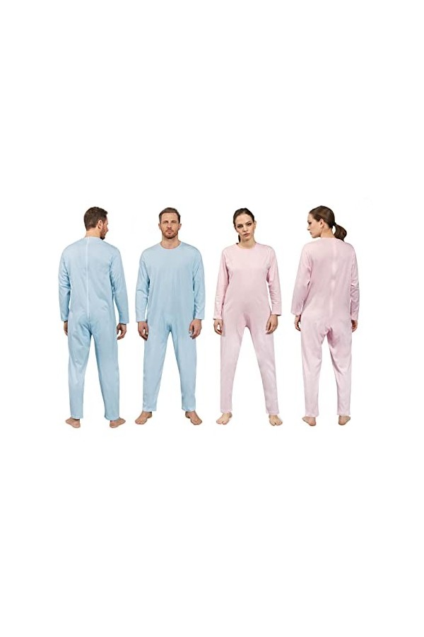 Leo Corsetteria Pyjama TUTON Ensemble sanitaire pour personnes âgées à manches longues en coton Zip sur le dos, rose, X-Large