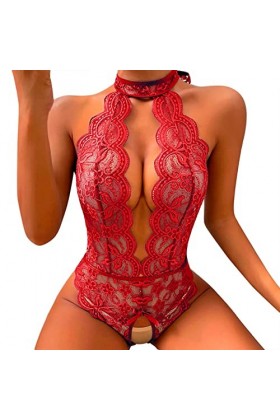 Lingerie tendance pour femme - Lingerie sexy pour femme - Costume à carreaux rouge en dentelle - Culotte de Saint-Valentin, 0