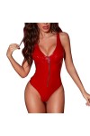 PUIOKA Body court sexy pour femmes, mini fermeture éclair en cuir, lingerie érotique, tenue de club