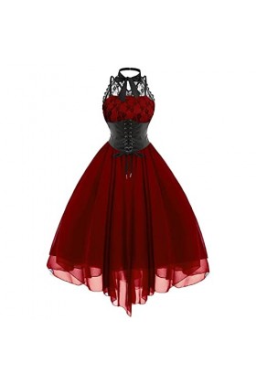 KBOPLEMQ Vêtements médiévaux pour femme - Sans manches - Dentelle - Robe de bal élégante - Robe tunique vintage - Robe de coc