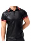 FEOYA T-Shirt Wetlook Homme Sexy Manches Courte Cuir Verni Top Cuir Débardeur Musculation Haut Ete Wetlook Bodysuit Slim Fit 