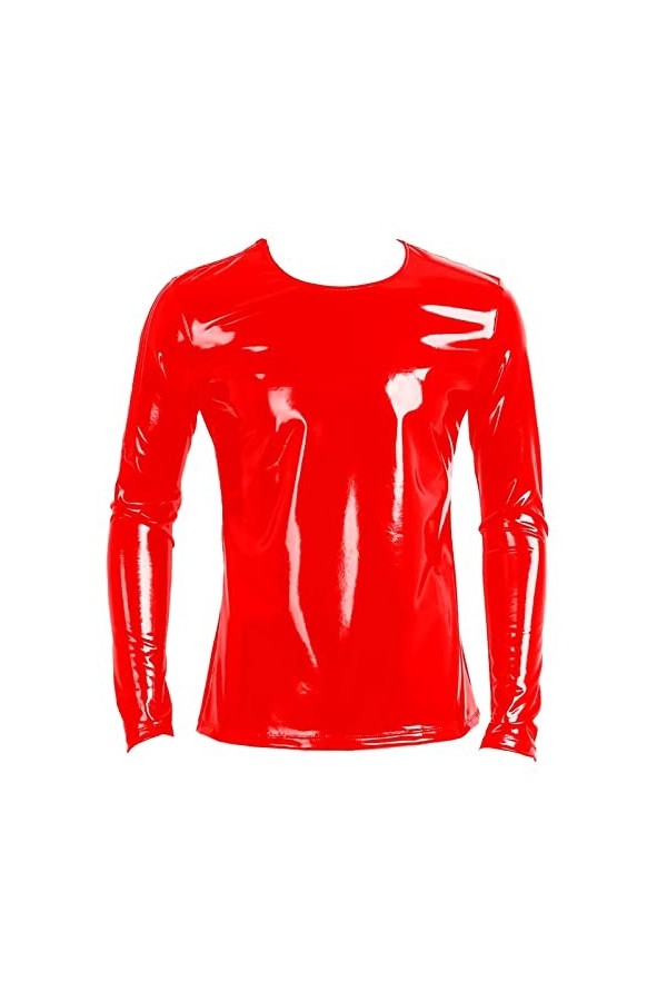 FEOYA T-Shirt Wetlook Homme Sexy Manches Courte Cuir Verni Top Cuir Débardeur Musculation Haut Ete Wetlook Bodysuit Slim Fit 