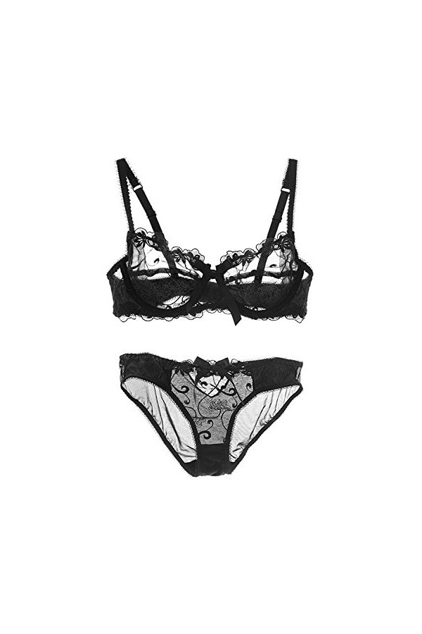 Nanier Ensemble soutien-gorge fin en dentelle transparente pour femme, violet, 90C