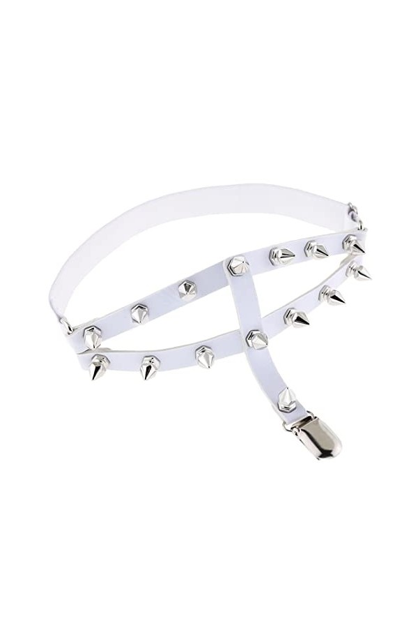 Jarretière Punk Gothique avec Rivets en Forme de cœur et Boucle de Jambe élastique Punk à Double rangée en Cuir avec Rivets à