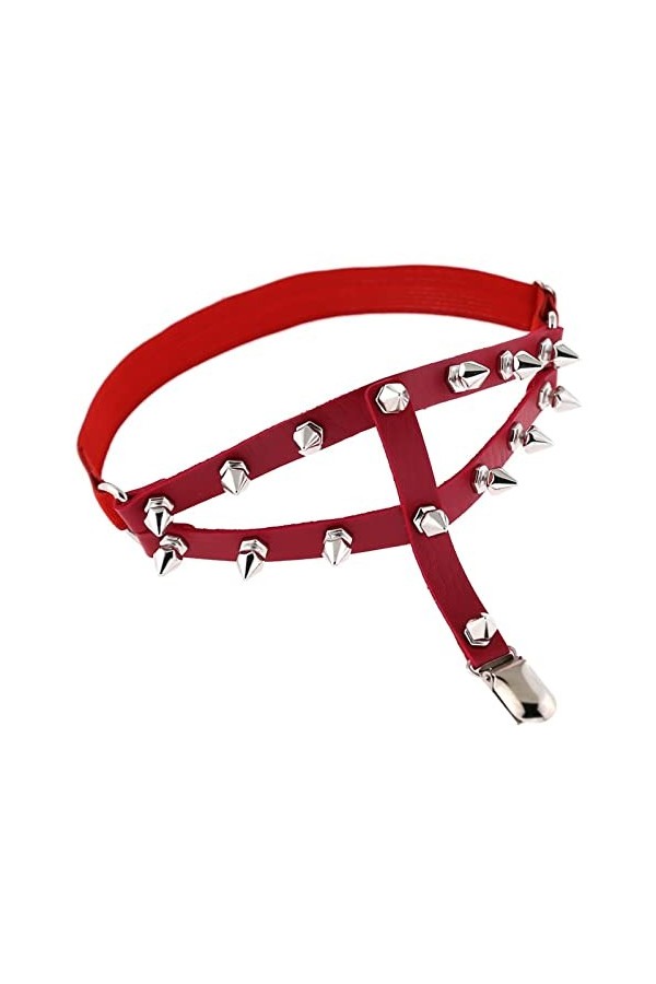 Jarretière Punk Gothique avec Rivets en Forme de cœur et Boucle de Jambe élastique Punk à Double rangée en Cuir avec Rivets à