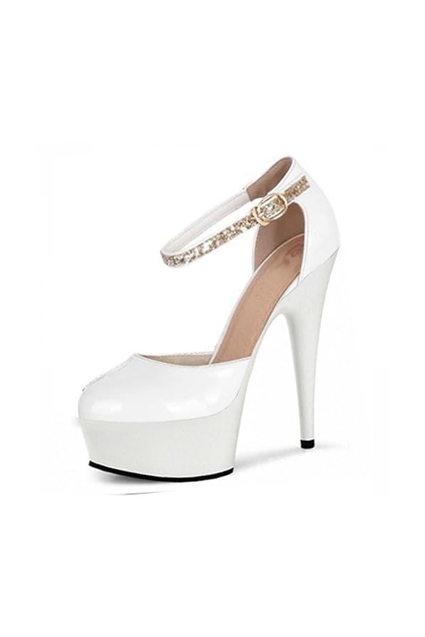 PROMI Talon Aiguille Talons Hauts Chaussures À Boucles De 15 Cm À Fond Épais pour Femmes-Black||35