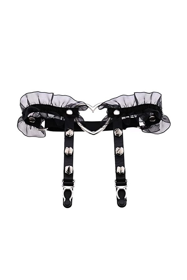 Porte-jarretelles punk sexy en forme de cœur de pêche pour discothèque, bar, rivets en cuir, circonférence de jambe, clip pou