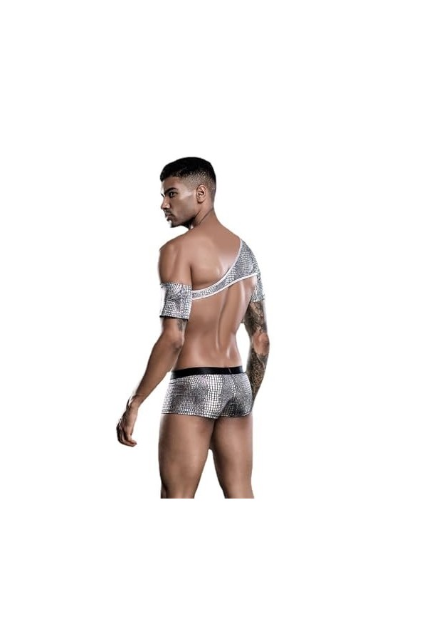 Mymyguoe Boxer pour homme - En cuir - Aspect filet - Noir - Effet mouillé - Sous-vêtements érotiques - Pour homme, a noir, ta