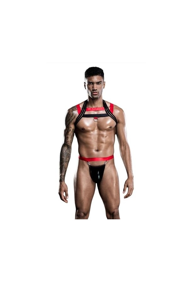 Mymyguoe Boxer pour homme - En cuir - Aspect filet - Noir - Effet mouillé - Sous-vêtements érotiques - Pour homme, a noir, ta