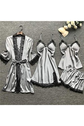 YpingLonk Pyjama Nightdress Femmes Set Silk Sleepwear Lingerie Robe Robe Dentelle Lingerie Dentelle Homme Sexy Grey, XXXXXL 