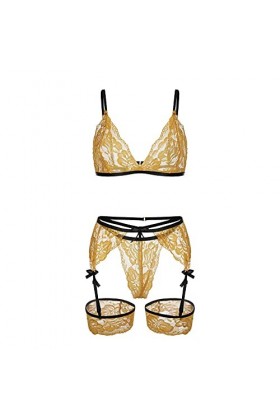 SUNMME Lingeries Polyester Broderie intérieure Fille Pyjama Sexy pour Femmes Jaune 4XL 