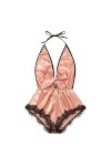 JUGUU Lingerie Sexy Érotique Sexy V-Cou Dentelle Tache Noeud Lingerie Combinaison Dames Chemise De Nuit-Violet_XXL