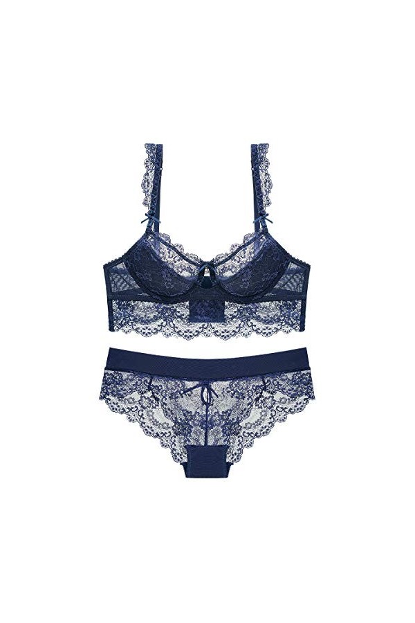 YLISHI Ensemble soutien-gorge en dentelle ultra fine et culotte grande taille - violet - 100B