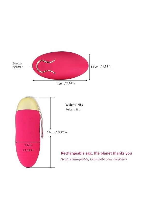 Fly love Oeuf Vibrant - Stimulateur Point G Clitoris et Vagin - Sextoys Femme Couple - 10 vitesses de vibration - Sans Fil Re