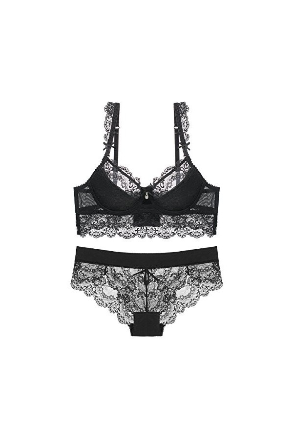 YLISHI Ensemble soutien-gorge en dentelle ultra fine et culotte grande taille - violet - 100B