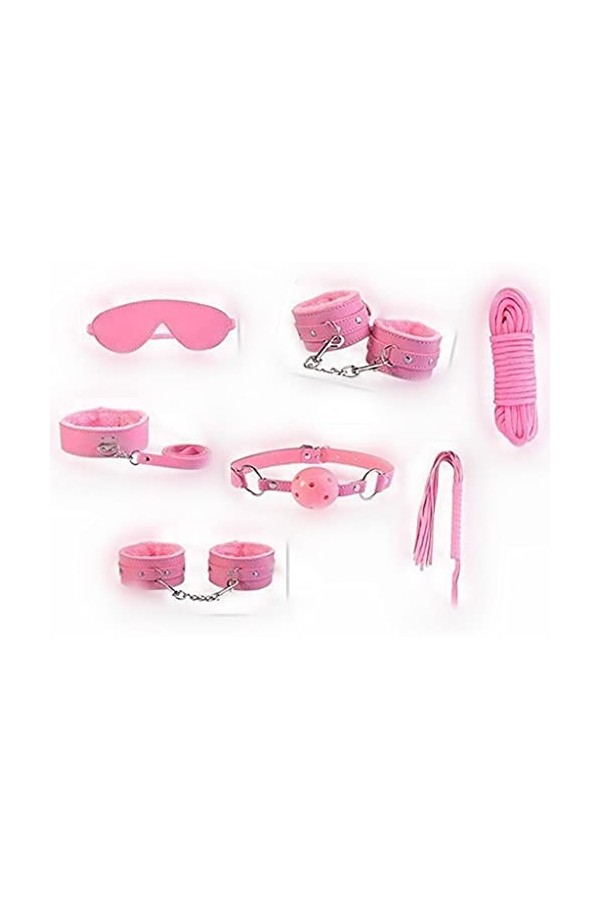 Lot de 7 pièces pour sports dintérieur en peluche en cuir, vêtements de lit, jeux pour soulager le stress de couple, rose