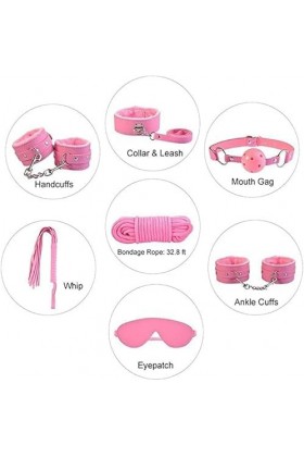 Lot de 7 pièces pour sports dintérieur en peluche en cuir, vêtements de lit, jeux pour soulager le stress de couple, rose