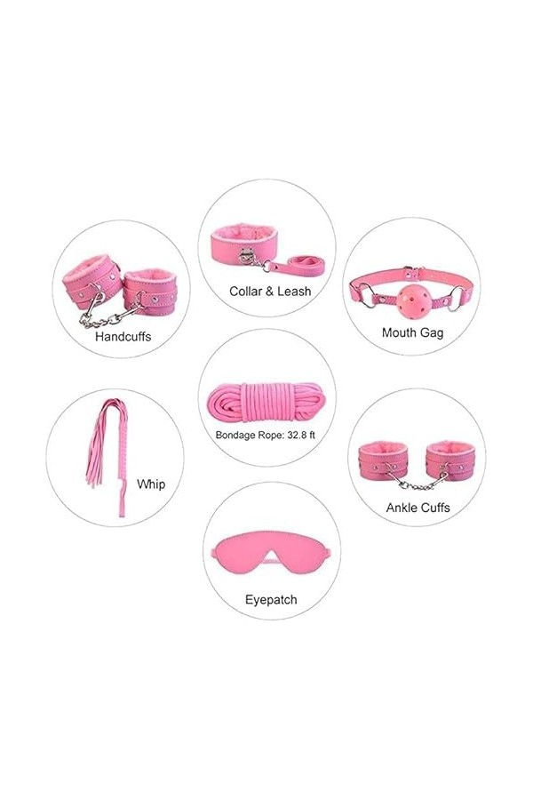 Lot de 7 pièces pour sports dintérieur en peluche en cuir, vêtements de lit, jeux pour soulager le stress de couple, rose