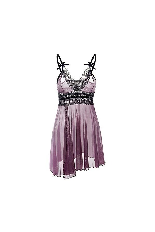 JUGUU Lingerie Sexy Érotique Grande Taille Sexy Lingerie Deep V Neck Sleepwear Costume Babydoll-Violet_3XL