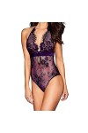 SUNMME Chemises Femmes Negligees Femmes Floral Dentelle Sexy Dos Nu Col V Body Dames Body Mesh Perspective Une Pièce Lingerie