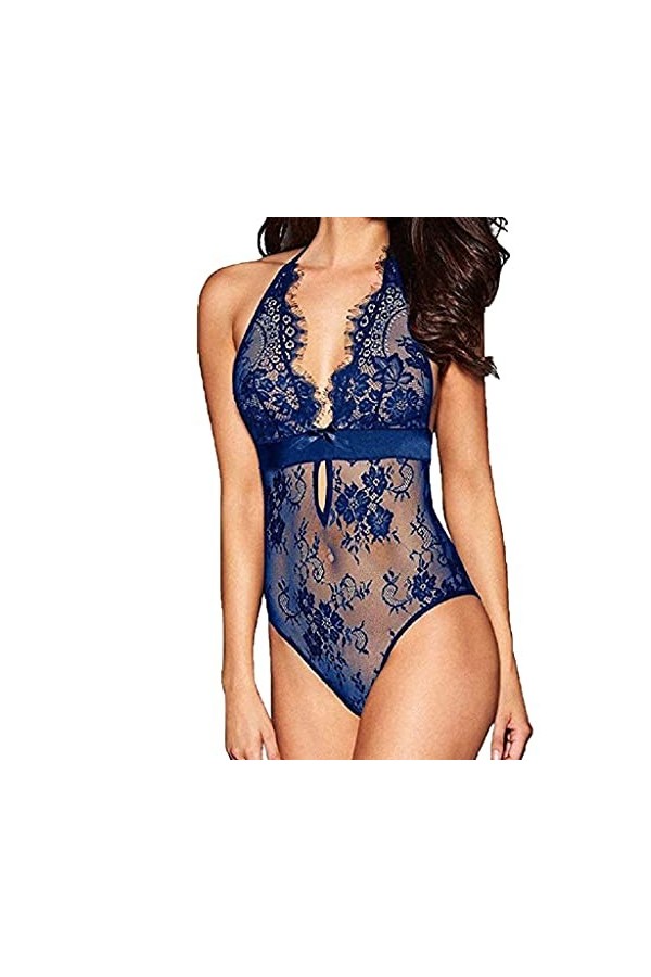 SUNMME Chemises Femmes Negligees Femmes Floral Dentelle Sexy Dos Nu Col V Body Dames Body Mesh Perspective Une Pièce Lingerie