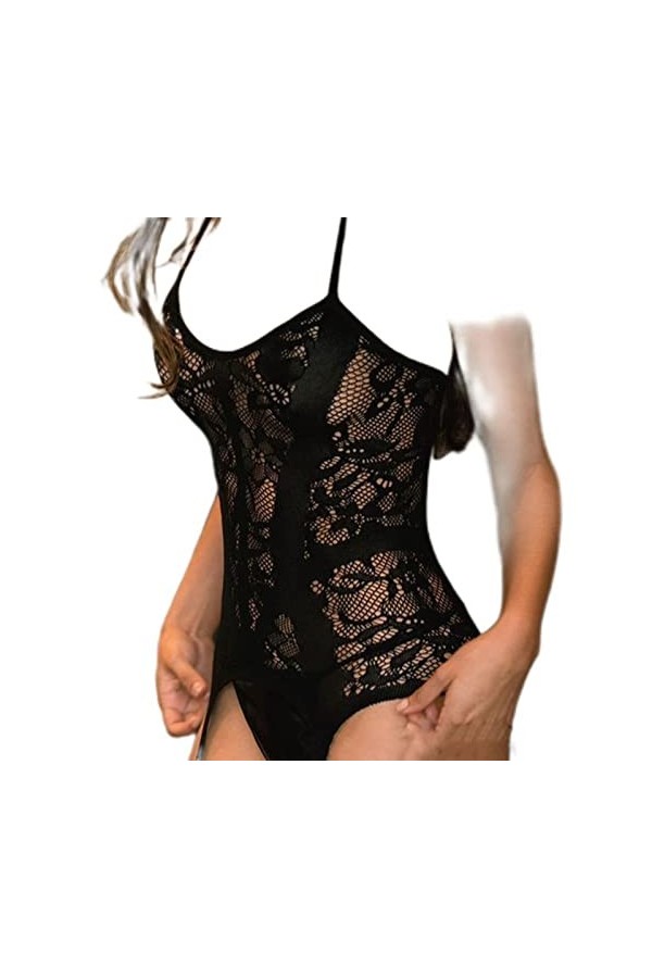 WSZJLN Lingerie sexy pour femme - Grande taille - Bas de corps en dentelle - Nuisette noire - Vêtements de pyjama sexy - Viol