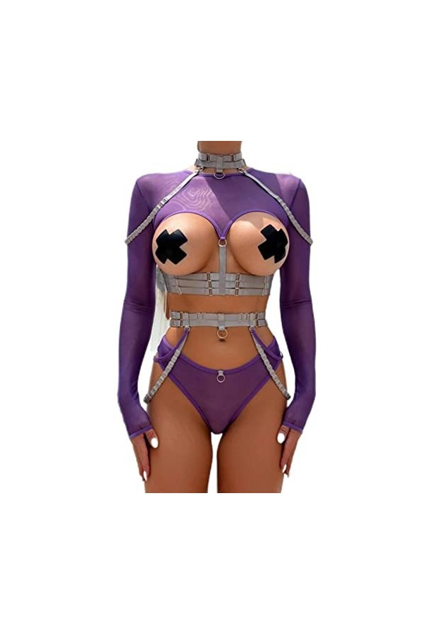 CHOUBAGUAI Ensemble de 4 porte-jarretelles pour costume sexy - Violet gris, L
