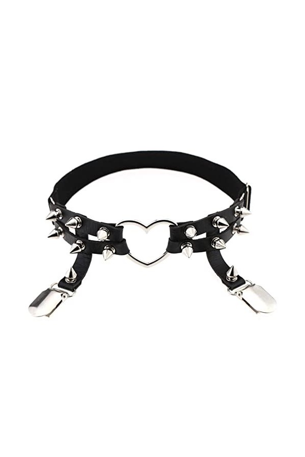 Jarretière Punk Punk Love en Forme de cœur en Cuir Fait à la Main avec Rivets Punk Hip-hop, Anneau de Cheville, Porte-Jarrete