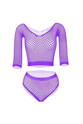CHOUBAGUAI Ensemble de lingerie fantaisie à manches longues pour femme - Nuisette - Vêtements sexy pour femme - Bikini en rés