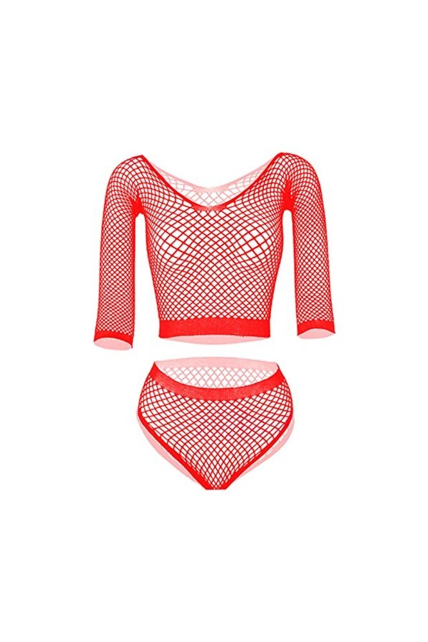 CHOUBAGUAI Ensemble de lingerie fantaisie à manches longues pour femme - Nuisette - Vêtements sexy pour femme - Bikini en rés