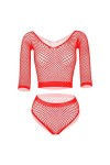 CHOUBAGUAI Ensemble de lingerie fantaisie à manches longues pour femme - Nuisette - Vêtements sexy pour femme - Bikini en rés