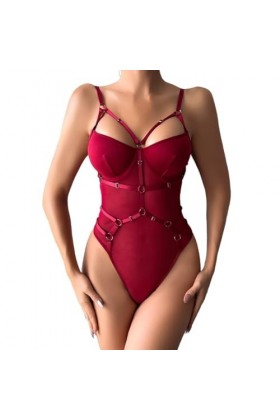 Lingerie pour Femmes, Lingerie Sexy en Dentelle, Ensemble de Lingerie Assorti Transparent Color : Red, Size : M 