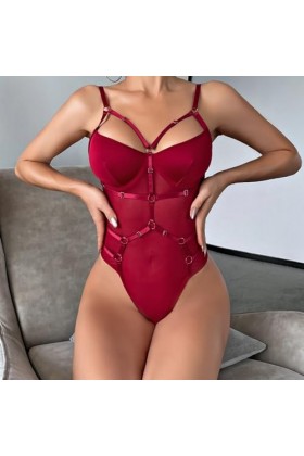 Lingerie pour Femmes, Lingerie Sexy en Dentelle, Ensemble de Lingerie Assorti Transparent Color : Red, Size : M 