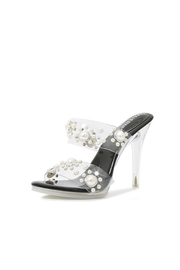Élégance et glamour Talons hauts transparents avec perles et strass Beauté pure et confiance en soi Bouche de poisson transpa