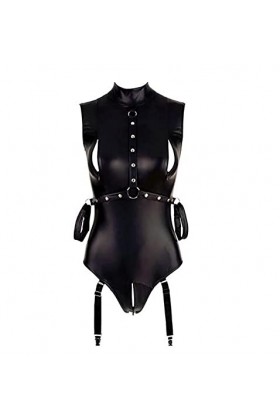 KRIDDR Catsuit femme Wetlook Sexy en cuir verni Lingerie sans manches Bodysuit Teddy justaucorps Clubwear