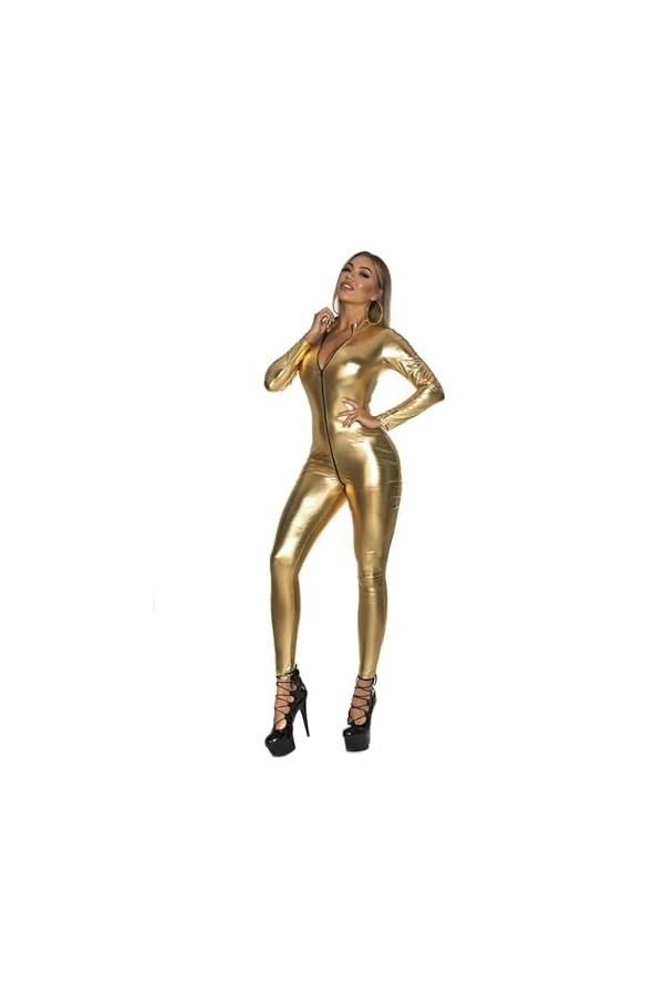 Combinaison Catsuit Métallique Sexy Pour Femmes, Combinaison À Look Mouillé, Costume De Fête, Clubwear Color : Noir, Size : 