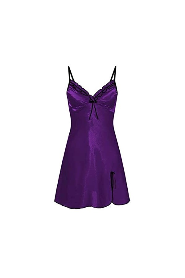 OKGD Vêtements sexy pour femmes, lingerie sexy, vêtements de nuit, jupe en satin, pyjama grande taille, violet foncé, L