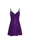 OKGD Vêtements sexy pour femmes, lingerie sexy, vêtements de nuit, jupe en satin, pyjama grande taille, violet foncé, L