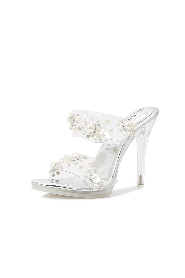 Élégance et glamour Talons hauts transparents avec perles et strass Beauté pure et confiance en soi Bouche de poisson transpa