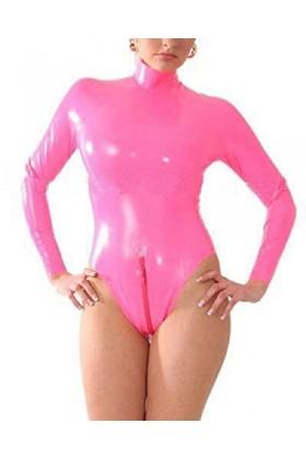 Latex Catsuit Femmes Sexy Maillot De Bain Rose Sexy en Caoutchouc Dos Zip Personnalisé-Violet_S
