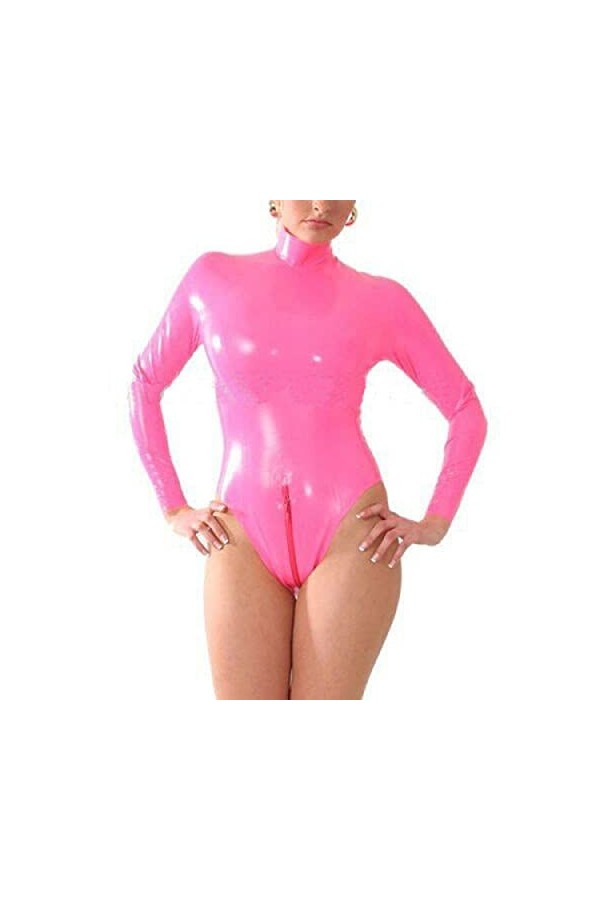 Latex Catsuit Femmes Sexy Maillot De Bain Rose Sexy en Caoutchouc Dos Zip Personnalisé-Violet_S