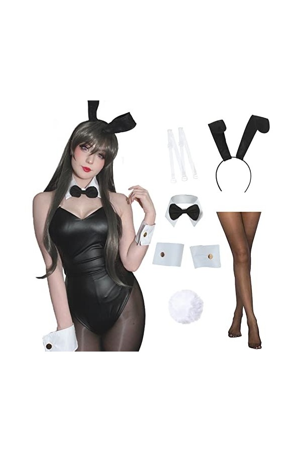 Fiamll Costume de lapin femme Cosplay Anime Femme Sakura Mai Halloween Sexy Costume, Noir , XL