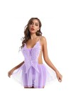 JUGUU Women Sexy Lingerie Lingerie Sexy en Tulle Papillon Transparent pour Femmes-Violet_Taille Unique