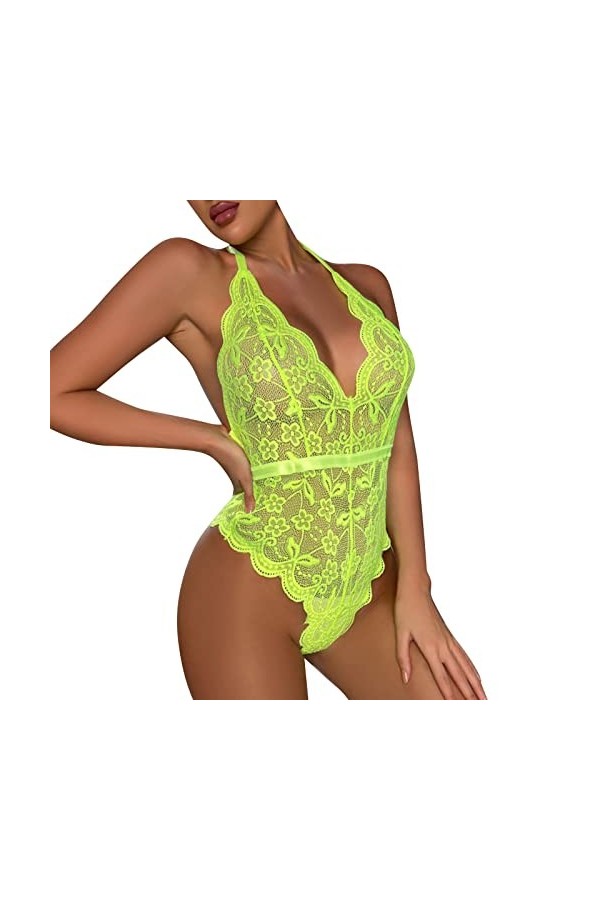 Femmes Sexy Licou Cou sous-Vêtements Culotte Dentelle Jacquard Combinaison Pyjamas Vêtements pour Femmes Lingerie Sexy AL 