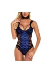 Dames Lingerie Sexy Sling Home Pyjamas Dentelle Jacquard Col Combinaison Ensemble Vêtements pour Femmes Lingerie Sexy Bleu X