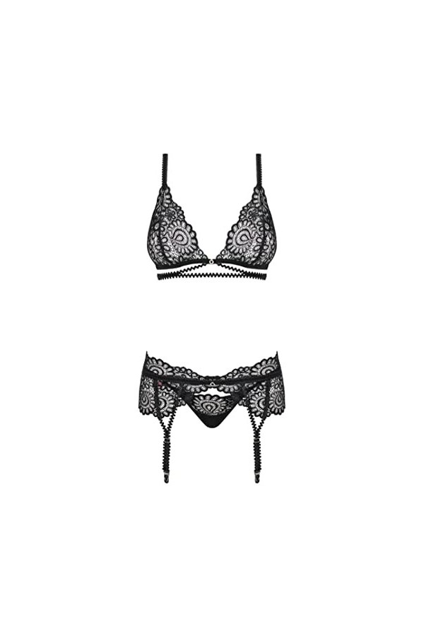 Selente Love & Fun Ensemble Lingerie Femme à 3 pièces: Soutien-Gorge, String et Bandeau pour Les Yeux en Satin, Rouge Ouvert 